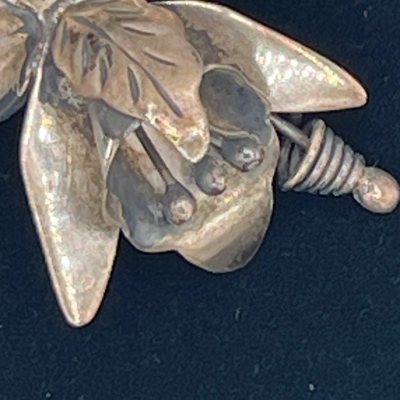 Vintage Sterling Silver Flower Brooch Pin 925 Lily Orchid Mexico Signed DS Taxco - Picture 2 of 9